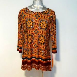 Ruby Rd. Arts & Crafts  Embellished Multicolor Print Shirt Size Medium NWT
